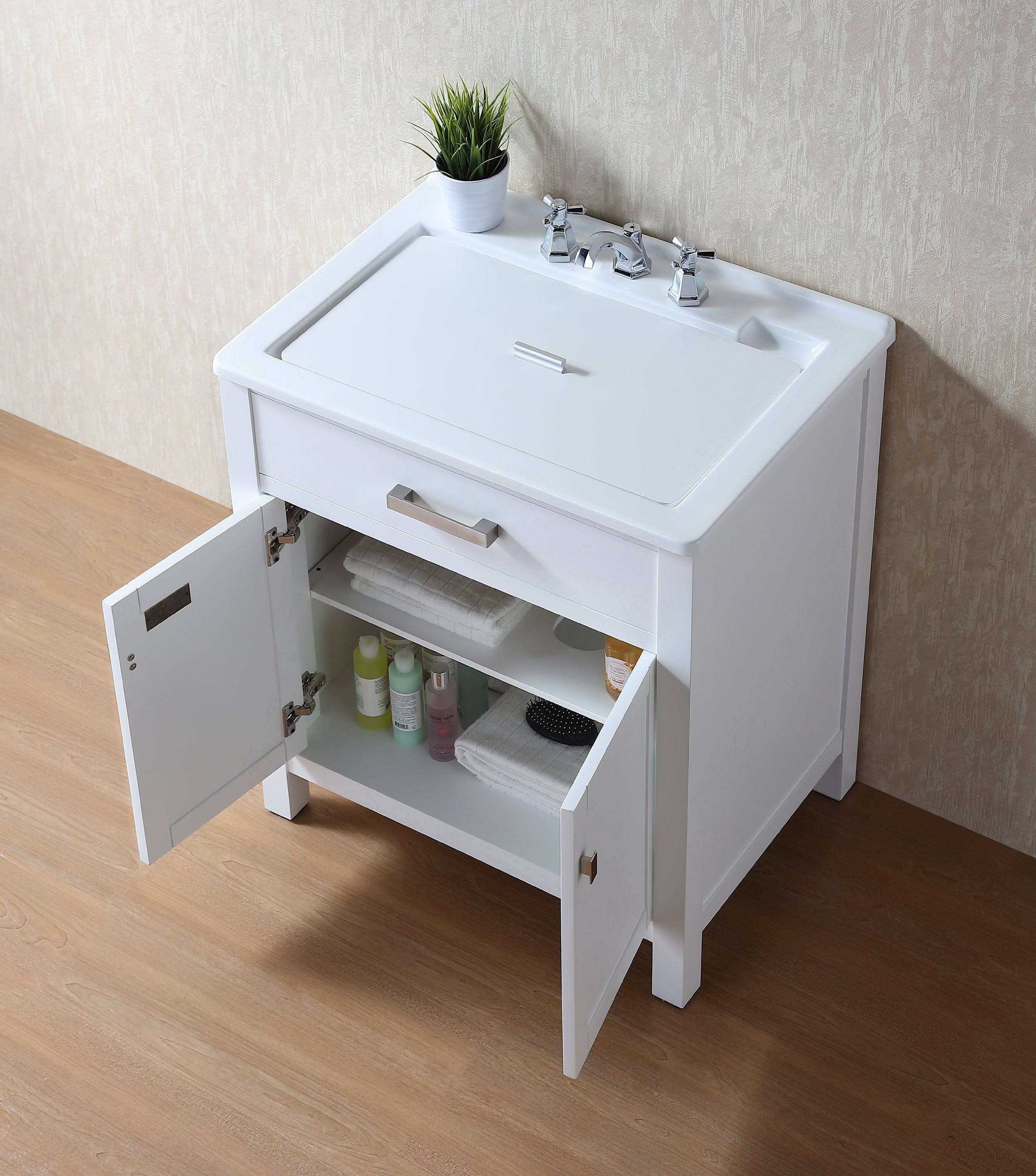 Stufurhome 30x22 Radiant White Laundry Sink Cabinet