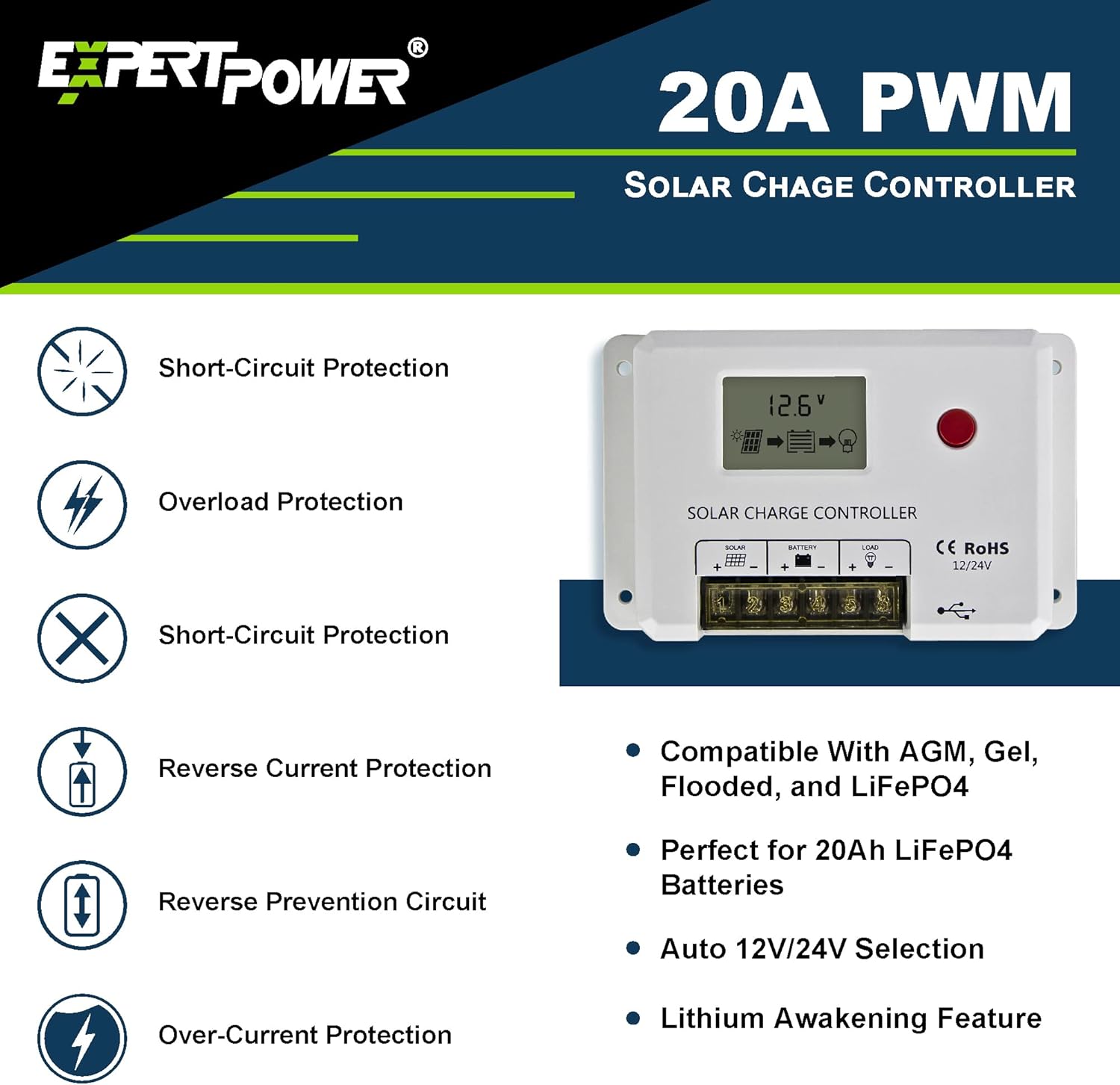 ExpertPower 200W 12V Solar Power Kit | 200W Mono Rigid Solar Panels, 20A MPPT Solar Charge Controller | RV, Trailer, Camper, Marine, Off Grid