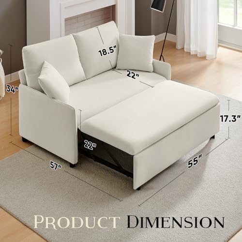 55" 3-in-1 Convertible Sleeper Sofa Bed with Adjustable Backrest - Soft Chenille Futon Couch for Living Room, Office & Apartment, Beige