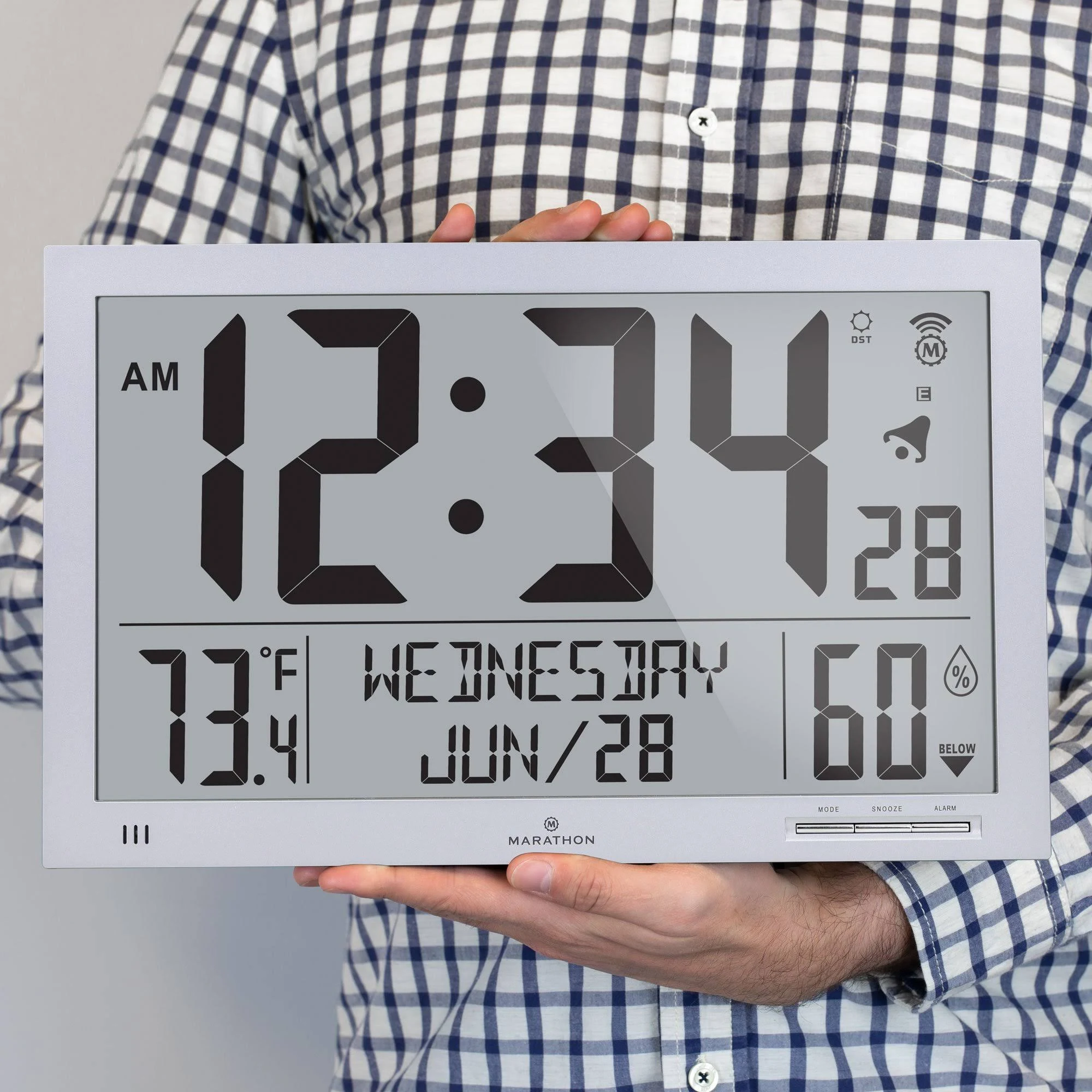 Marathon CL030062FD WD Slim Atomic Full Calendar Clock Wood
