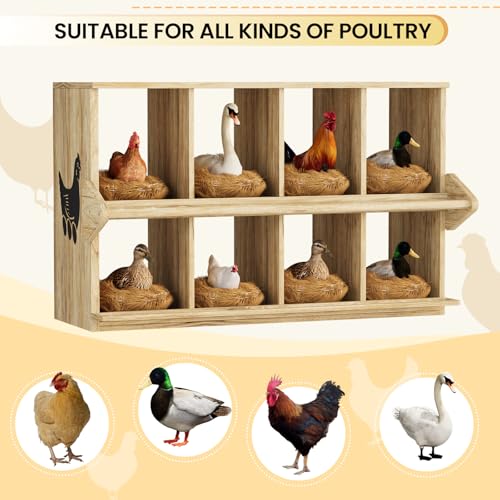 Chicken Nesting Box, 8 Compartment Wooden Nesting Boxes for Chickens with Perches, Floor/Stand/Wall Mount Large Chicken Nesting Boxes for Laying Eggs