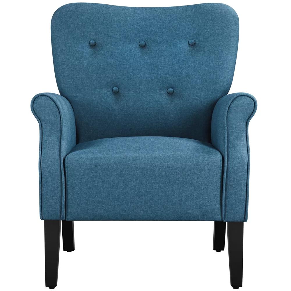 Yaheetech 2pcs Modern Upholstered Accent Chair with Wooden Leg for Living Room, Navy Blue