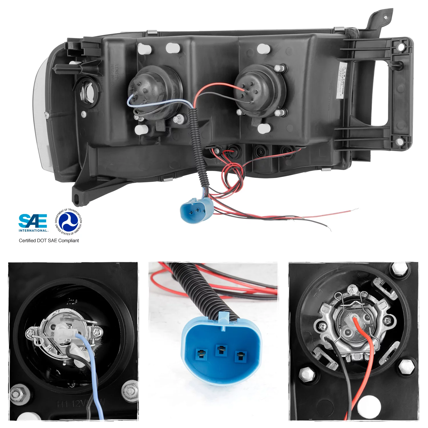 AKKON - For 2003-05 Dodge Ram + 2002 Ram 1500 Black Housing Dual Halo DRL Projector LED Headlights + Tail Lamps - Radiant Selections