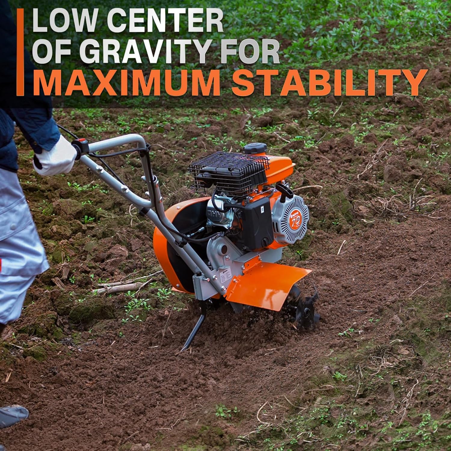 NOVUS 17-Inch Gas Tiller for Gardening, 2-in-1 Gas Powerd Front Tine Tiller Cultivator, 79 cc 4-Cycle Gas Engine, Toolless Tilling Width Adjustment