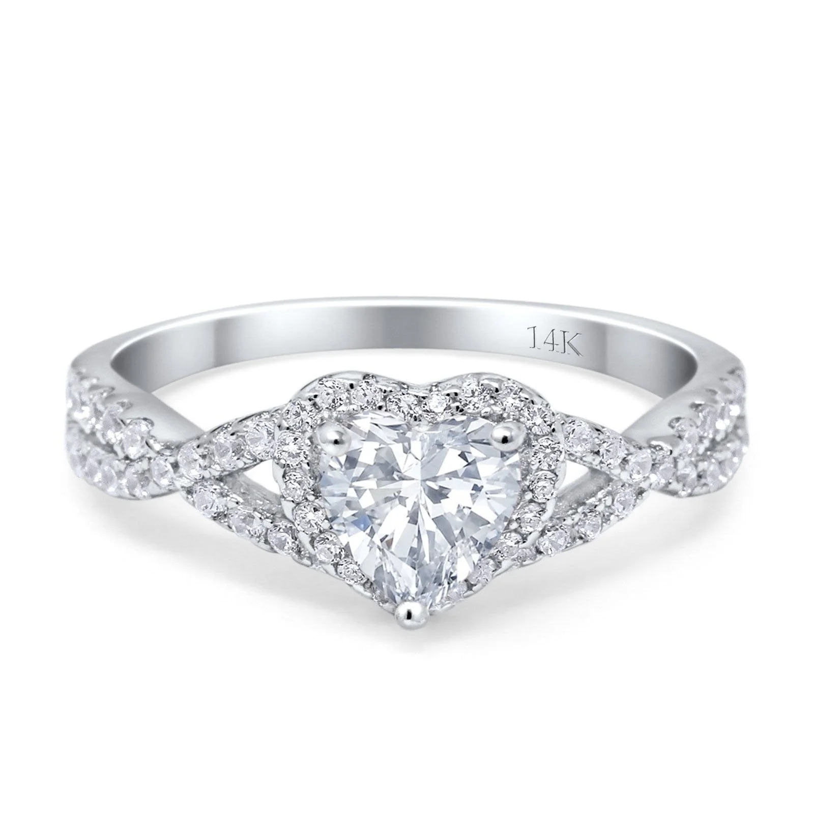 14K Gold Heart Promise Ring Infinity Shank Round Simulated CZ Size 5