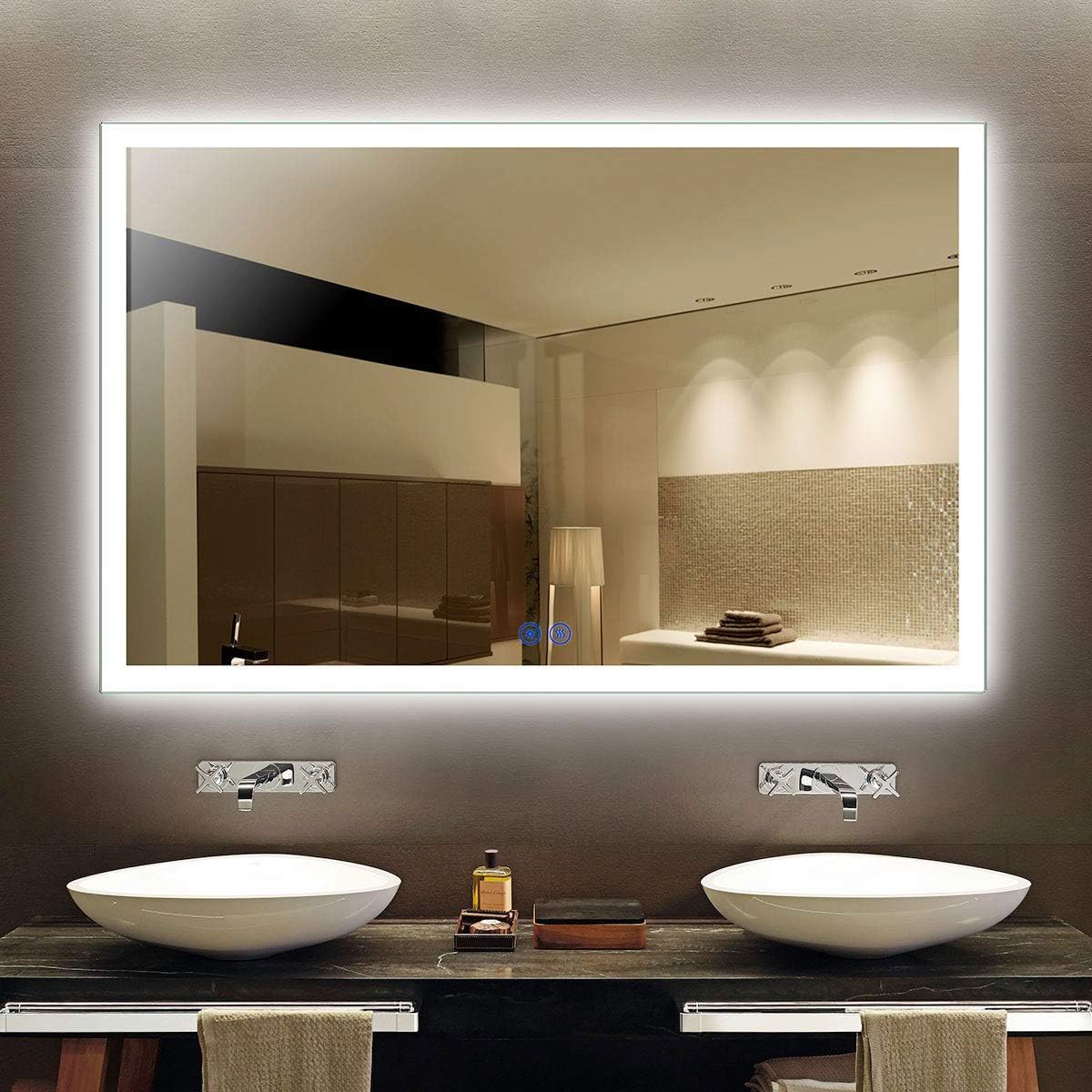 Dimmable LED Bathroom Mirror with Anti-Fog Function, 36x28 in Vertical & Horizontal Mount Illuminated Mirror with Touch Button, CRI>90
