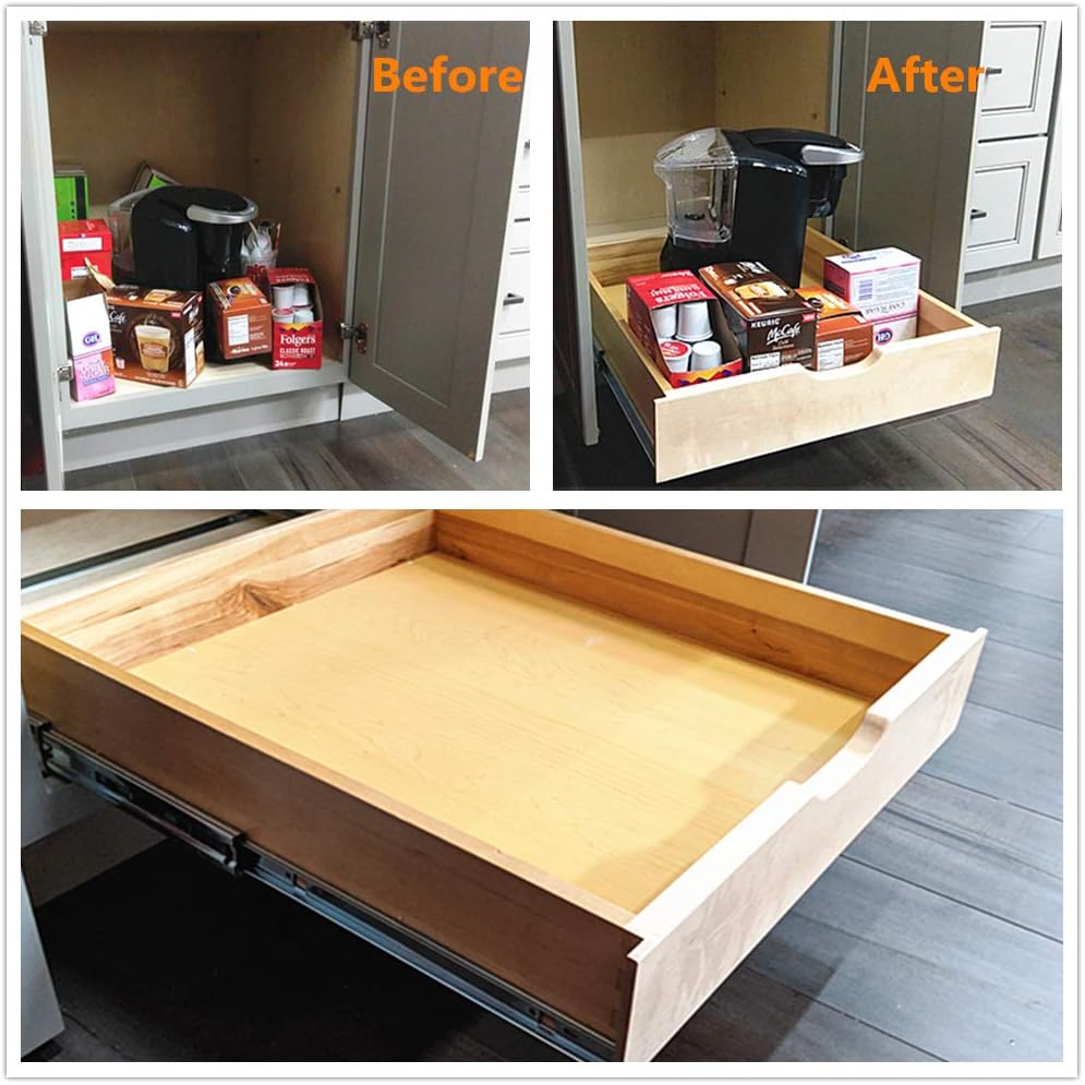 Soft Close Wooden Drawer Box Organizer Pull Out Under Cabinet Sliding Shelf Base Kitchen Bathroom Vanity Under Sink Pull Out Organizer Drawer Roll