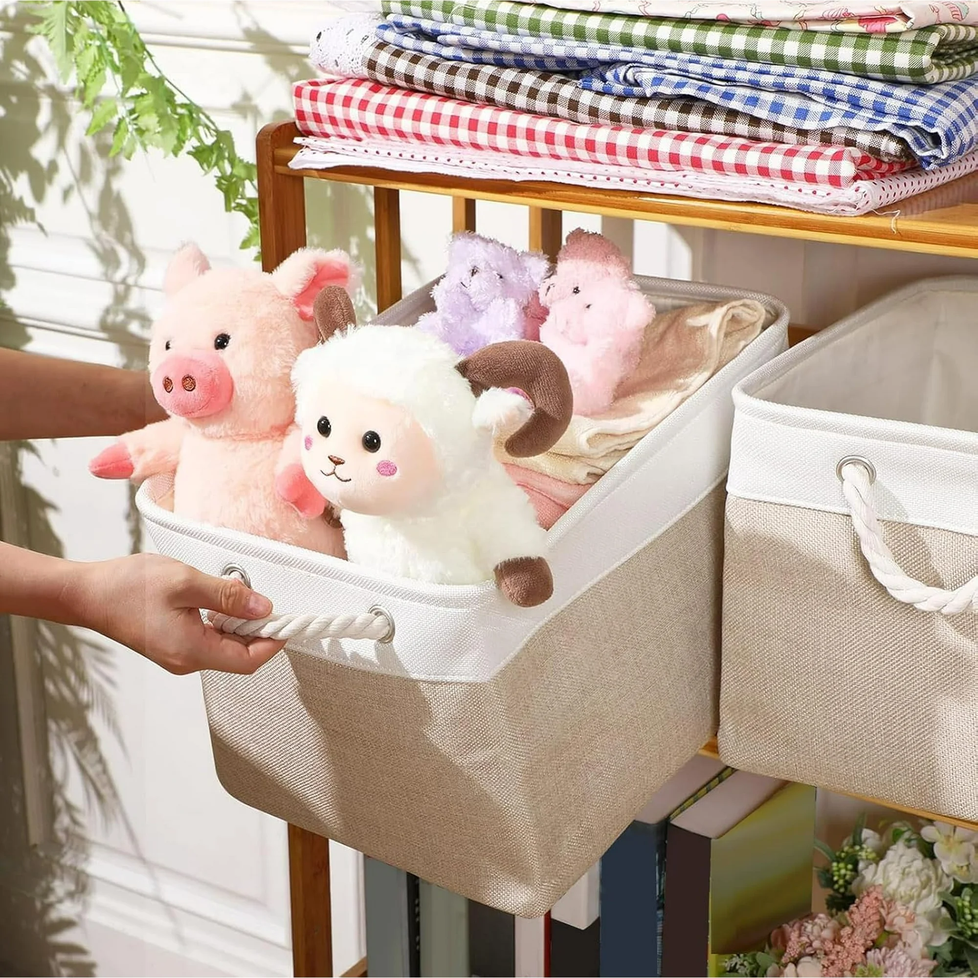 8 Pack Collapsible Storage Bins Fabric Storage Bins Polyester Fabric Baskets with Handles Linen Closet Organizer for Shelf Home Closet Towels Toys