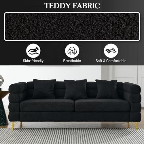 Cloud Couch for Living Room, 79" Modern Overstuffed Deep Seat Boucle Sherpa 3 Seater Sofa with 3 Pillows