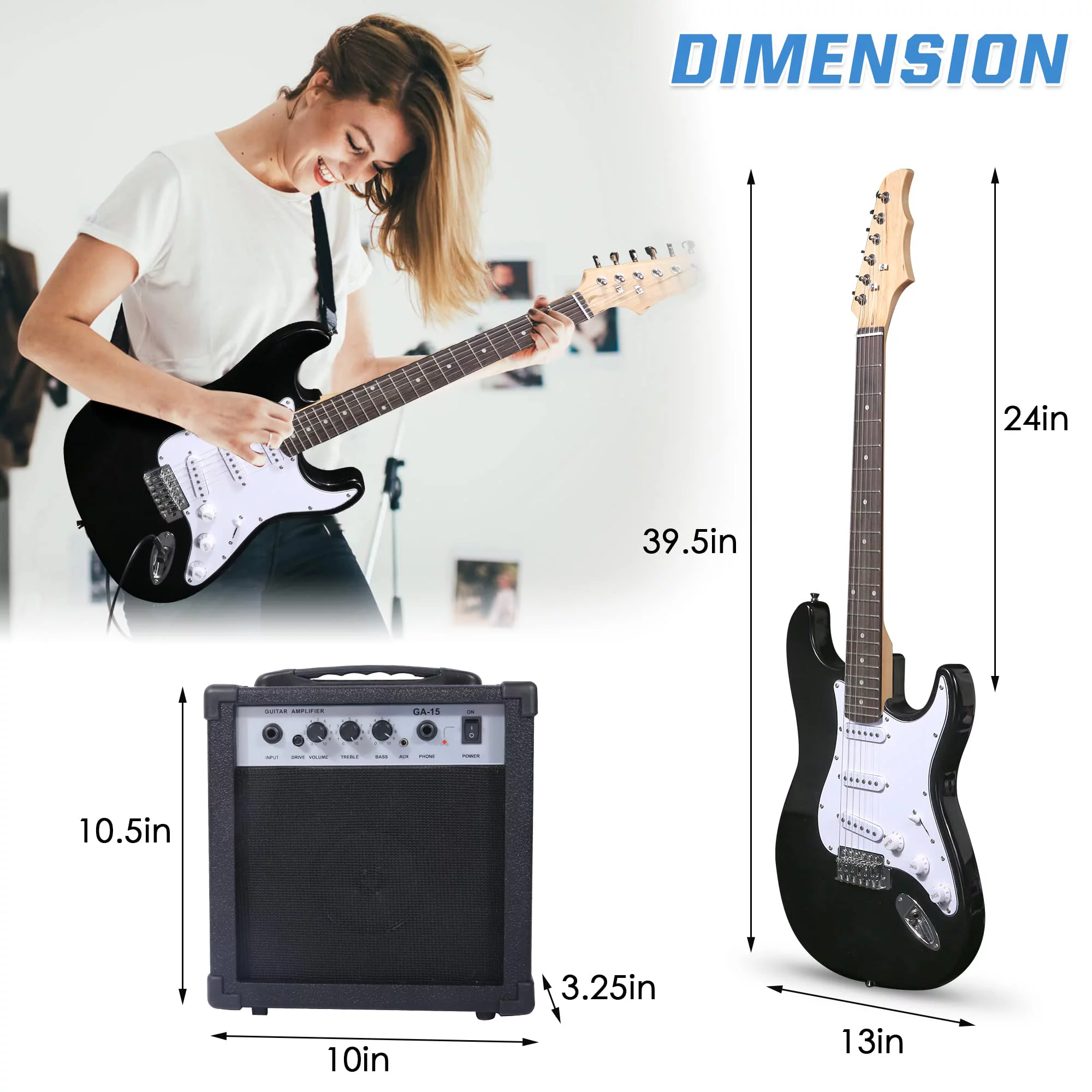 KARMAS PRODUCT 39 Inch Electric Guitar Starter Kit for Teenager and Aldult, Full-size Beginner Guitar with 10W Amplifier, Carrier Bag, Tuner, Strings