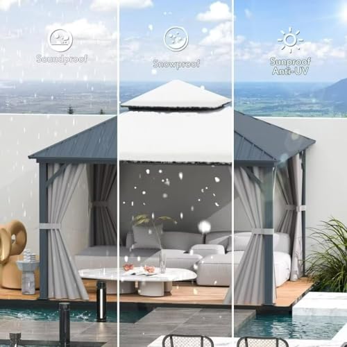 Domi 10’ x 10’ Hardtop Gazebo Metal Frame Canopy with Netting & Curtains