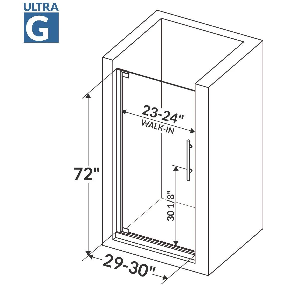 LessCare Chrome Ultra G 29-30W x 72H Pivot Swing-Out Shower Door