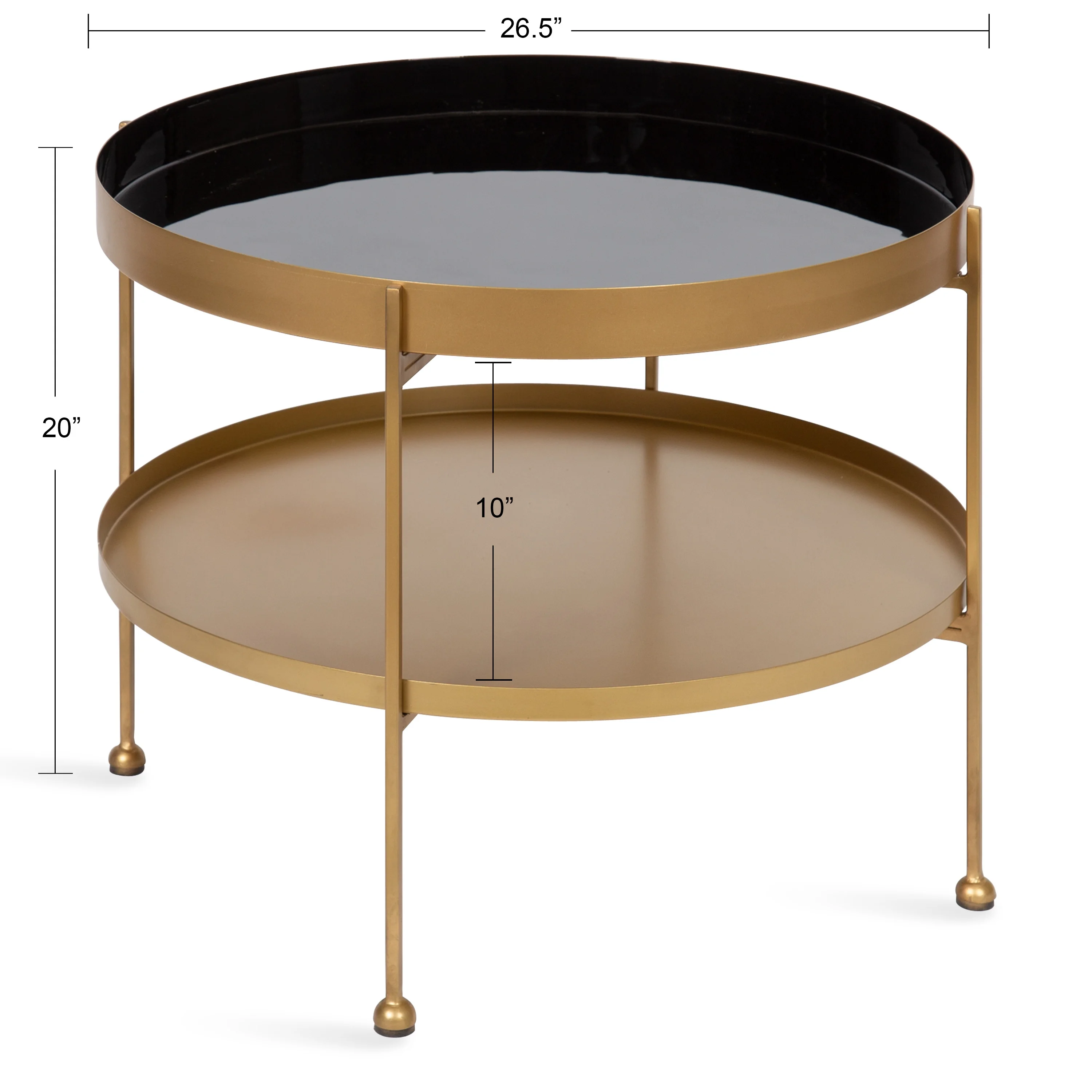 Kate and Laurel Nira Modern Round Tiered Coffee Table, 26 Inch Diameter, Black and Gold, Metal Table