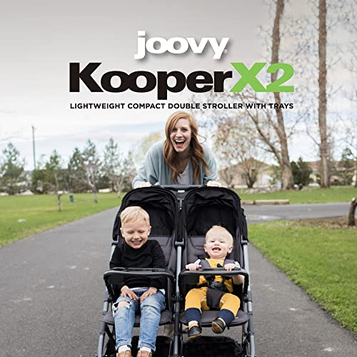 Joovy Kooper X2 Side-by-Side Double Stroller Featuring Dual Snack Trays, One-Handed Fold, Multi-Position Reclining Seats, Adjustable Leg Rests