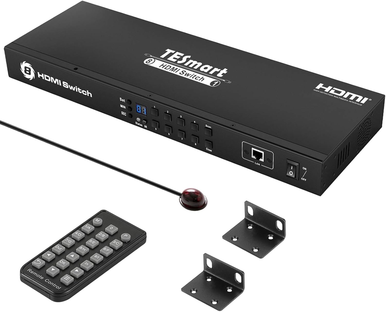 TESmart 16×1 HDMI Switch 16 in 1 Out 4K@30Hz HDCP 1.4 with 19-inch Rack-Ears | RS-232 / LAN Control | IR Remote Control and Auto Switch | Auto Scan