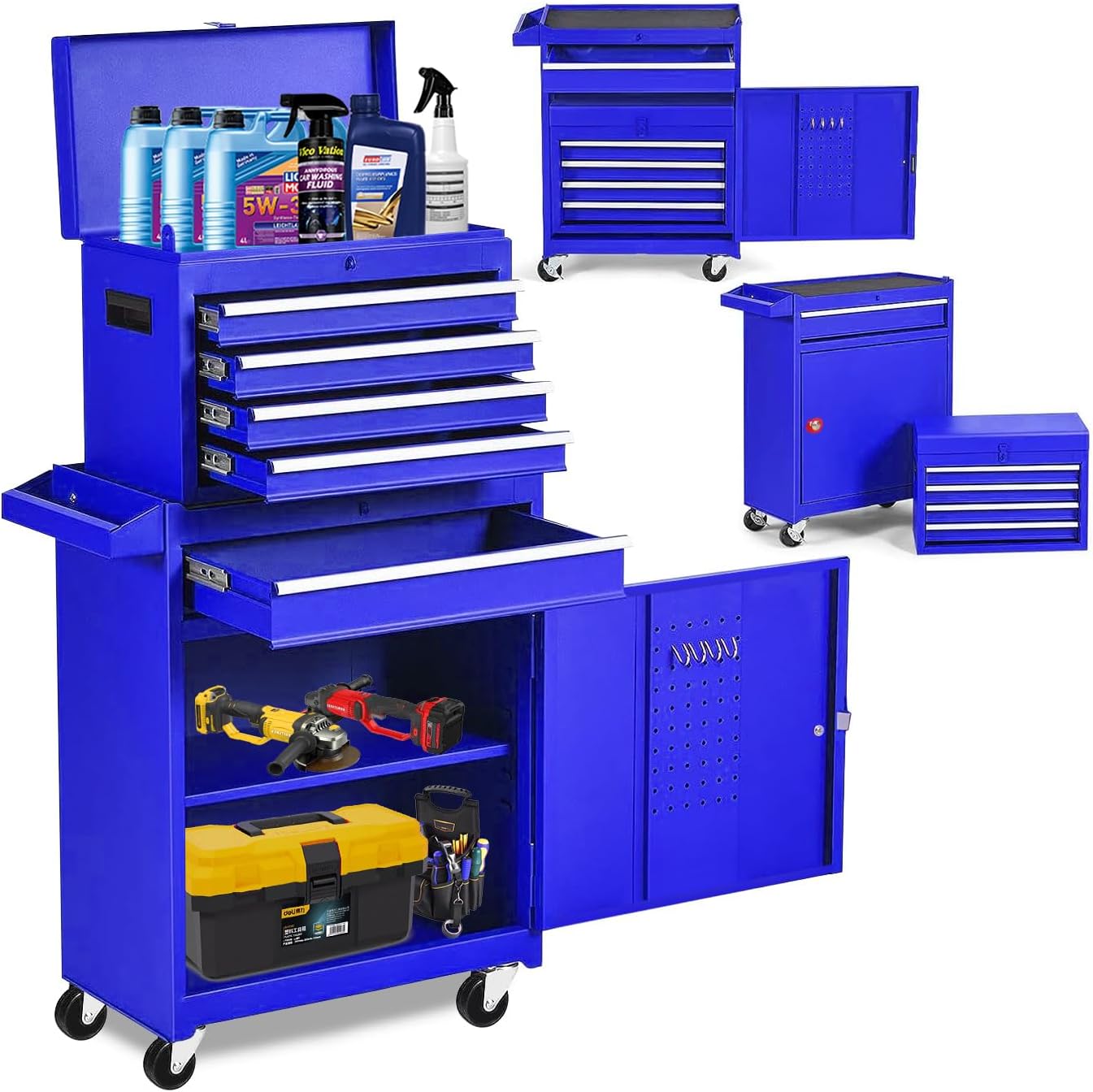 5-Drawers Tool Cabinets On Wheels, Rolling Tool Chest with Drawers, Craftsman Tool Box with Adjustable Shelf, Tool Storage Organizer for Warehouse