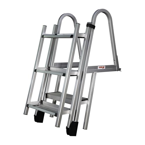Extreme Max 3005.5284 Heavy-Duty Aluminum Pontoon & Dock Ladder with 15.75" Wide Fold-Up Steps - 3-Step, 300 lbs. Weight Capacity
