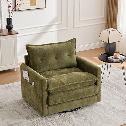 360 Swivel Accent Barrel Chair with Storage Ottoman & Headrest