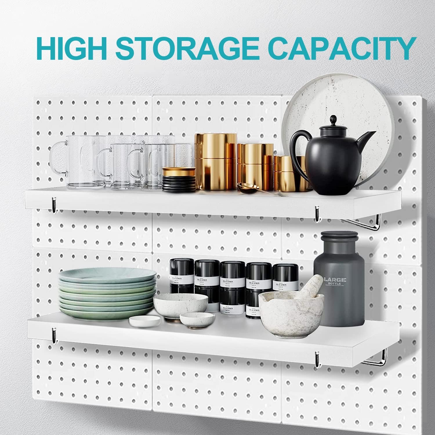 Pegboard Shelf Set, Pegboard Shelves with Steel Pegboard Brackets Pegboard Hooks