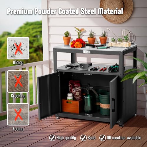 Garden Potting Bench with Storage Cabinet,Outdoor Gardening Table & Work Bench for Plants, Horticulture