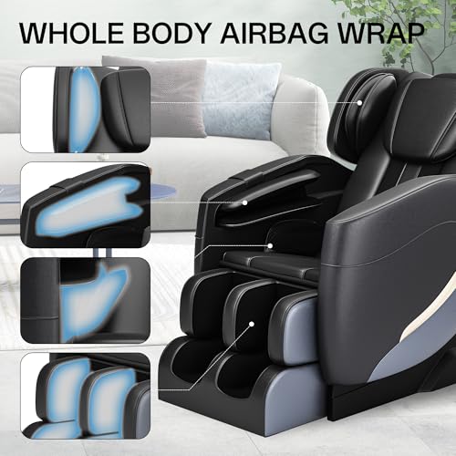 2022 Full Body Electric Zero Gravity Shiatsu Massage Chair with Back Heating and Foot Roller for Home and Office (Khaki)