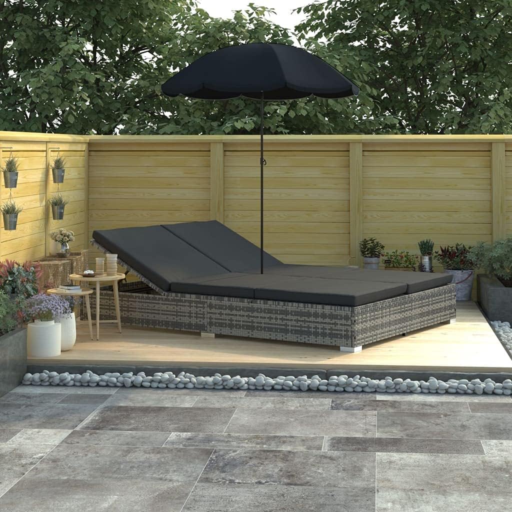 WWHZ Outdoor Lounge Bed with Umbrella Poly Rattan Gray