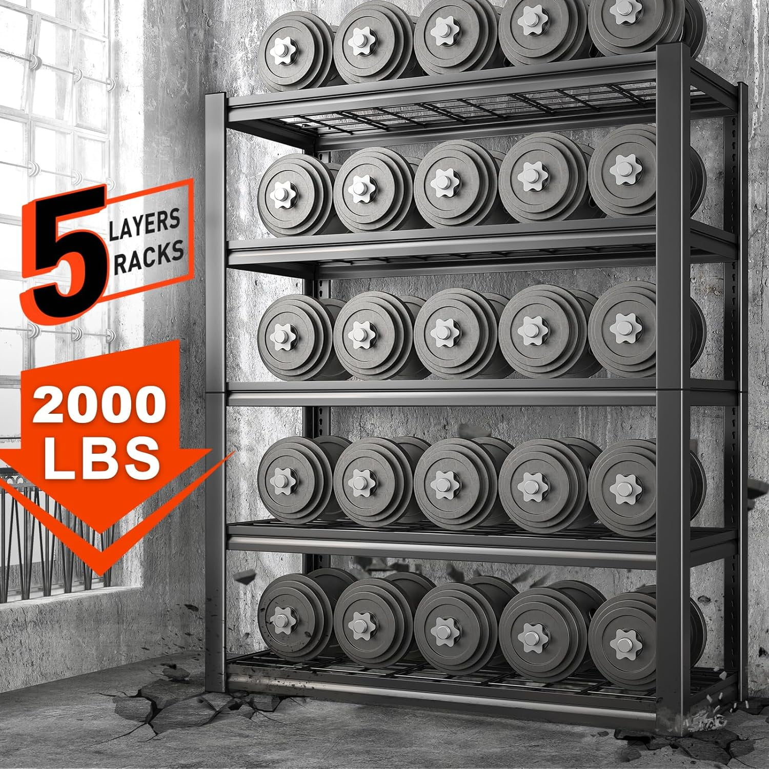 U-ToBe Garage Shelving Heavy Duty Loads 2000LBS 40" W Garage Storage Shelves Heavy Duty Shelving 72"H Adjustable Metal Shelving for Storage Rack 5