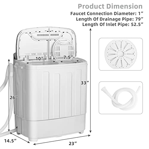 Giantex Portable Washing Machine, 13lbs Mini Twin Tub, 8Lbs Washer & 5Lbs Spinner, Compact Laundry Washer Combo, Built-in Pump Drain