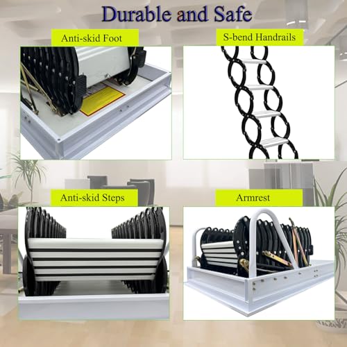 TECHTONGDA Attic Ladder 13 Steps Attic Stairs Pull Down Attic Loft Stair Telescoping Attic Access Ladder Ceiling Mounted Folding Ladder Attic Steps