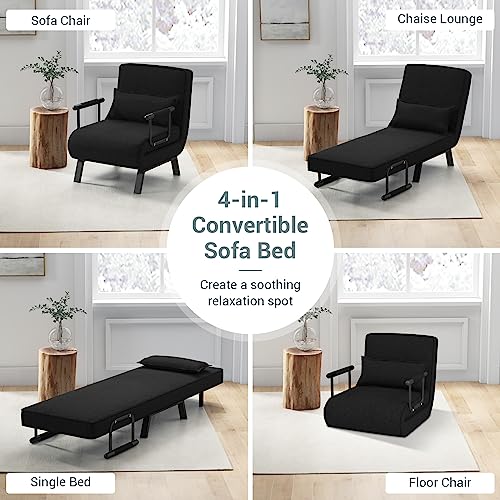 KOMFOTT Convertible Sleeper Chair Bed, 4-in-1 Folding Sofa Bed with 6-Position Adjustable Backrest, Upholstered Chaise Lounge with Removable Pillow