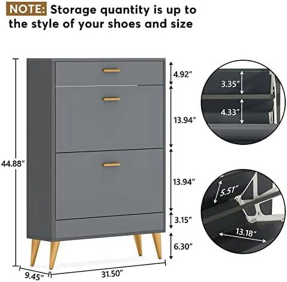 Shoe Cabinet  White Shoe  Cabinet with 2 Flip Doors and Drawer   Narrow Shoe Organizer Rack for Entryway  Closet (White)