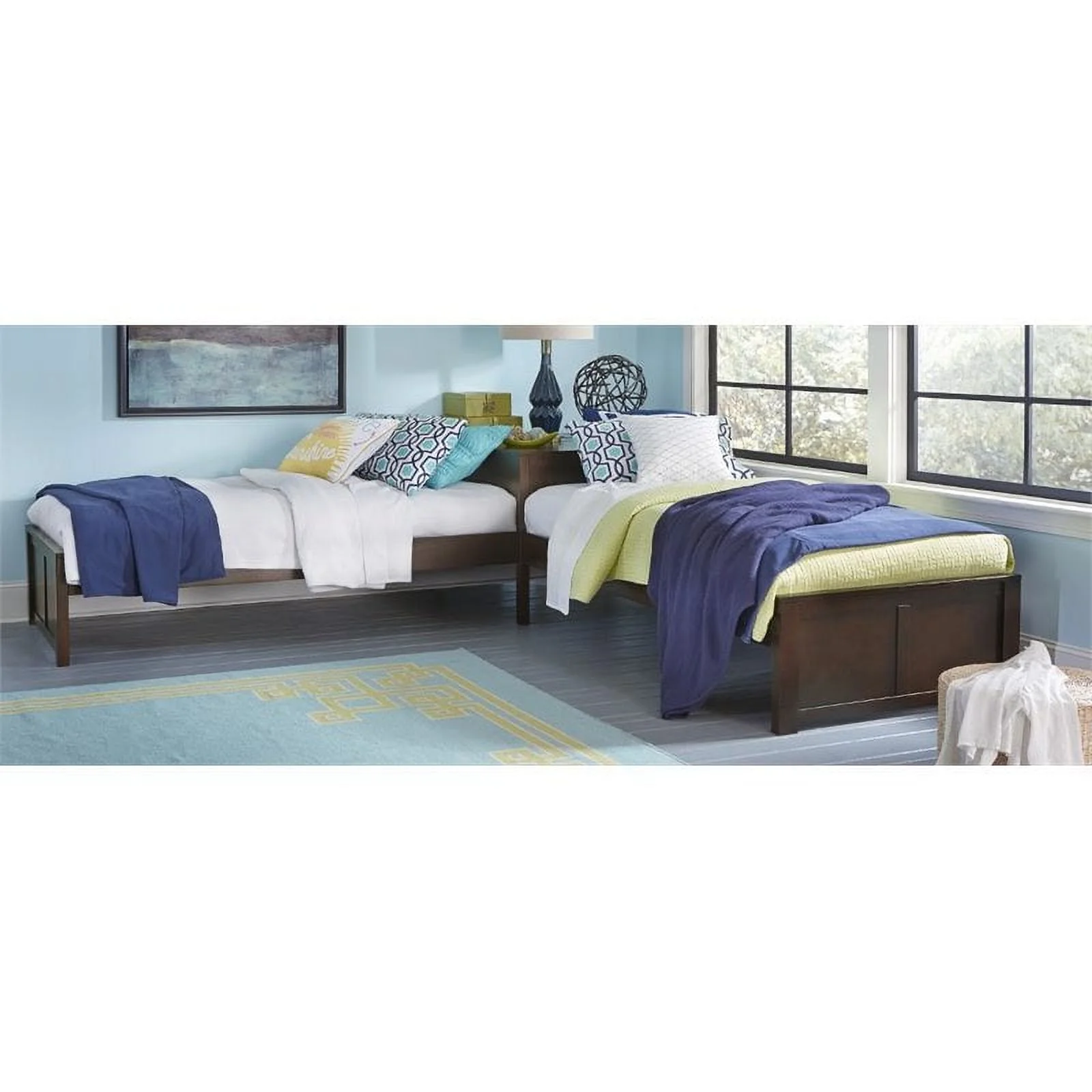 Roseberry Kids Transitional Wood Twin L Shaped Bed in Chocolate