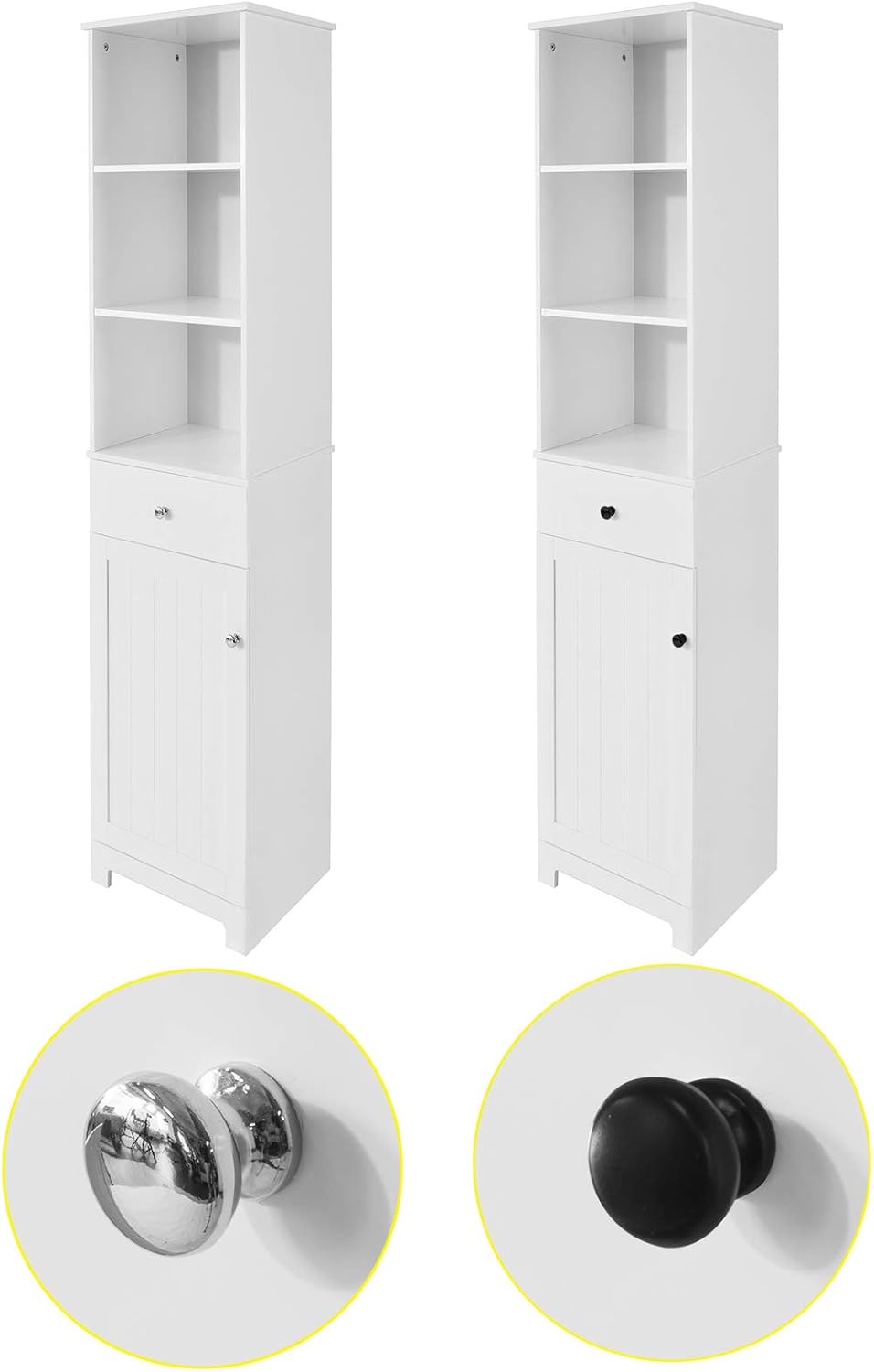 Haotian White Floor Standing Tall Bathroom Storage Cabinet with Shelves and Drawers,Linen Tower Bath Cabinet, Cabinet with Shelf,FRG236-W