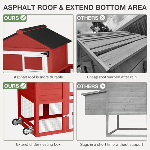 Chicken Coop for Outdoor - Poultry Cage with Wheels, Nesting Box, Leakproof Pull-on Tray, and Asphalt Waterproof Roof - Grey
