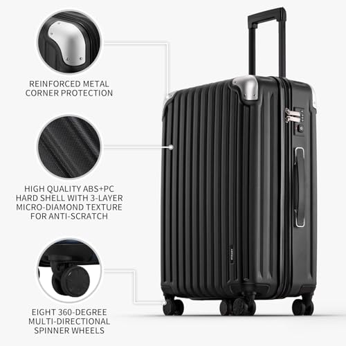 LEVEL8 Grace Carry on Luggage Airline Approved, 20 Inch Expandable Hardside Suitcases with wheels, Abs+Pc Harshell Spinner Luggages with Tsa Lock, Red