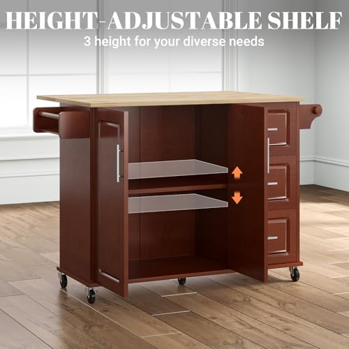 Rovibek Kitchen Island with Drawers 53 in Rolling Island Cart Mobile Solid Wood Portable Islands on Wheels with Storage Cabinet & Drawers, White