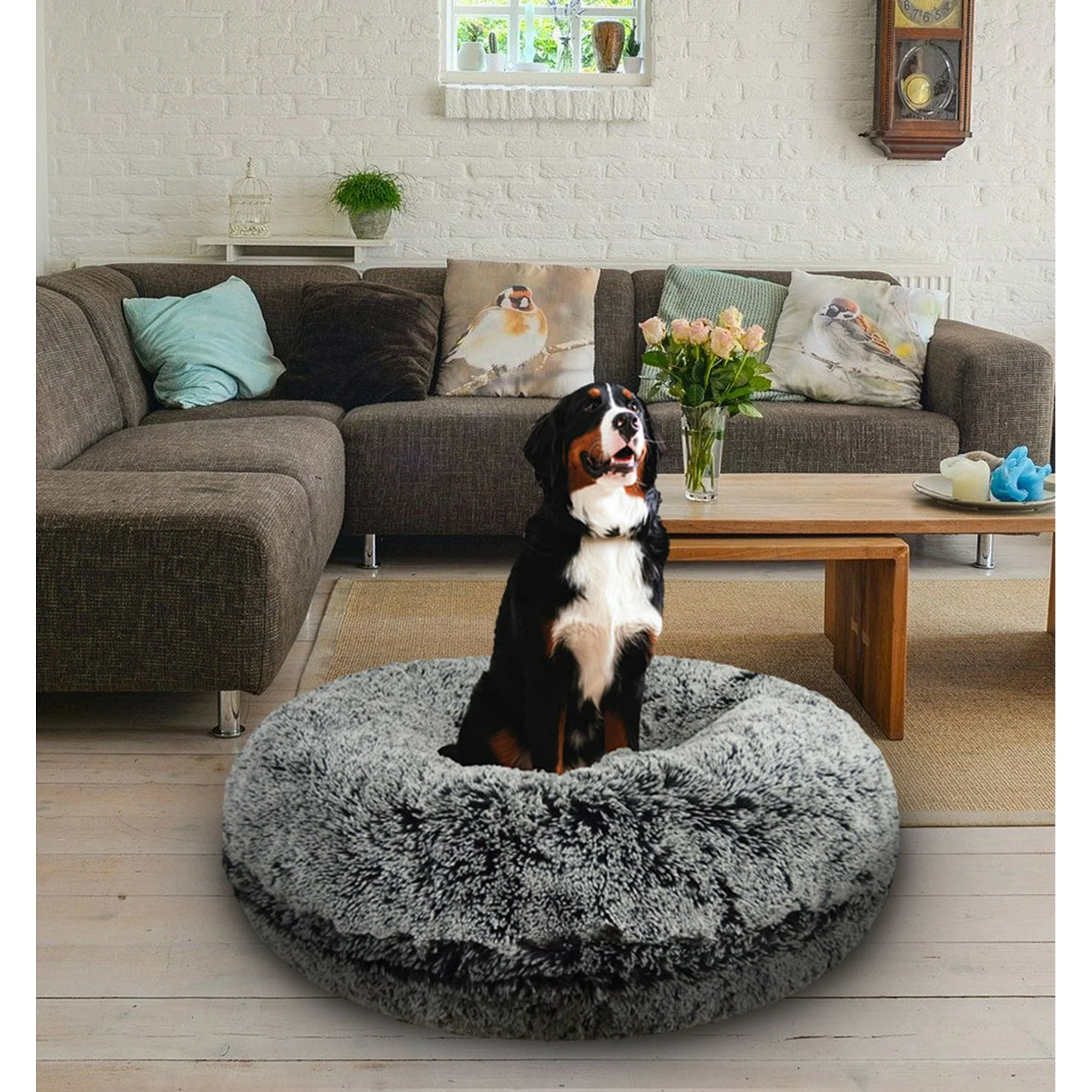 Bessie and Barnie Signature Midnight Frost Luxury Shag Extra Plush Faux Fur Bagel Pet/ Dog Bed