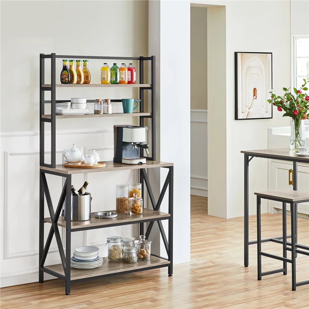 SmileMart 5-Tier Industrial Wood Baker’s Rack Storage Shelf for Kitchen, Gray