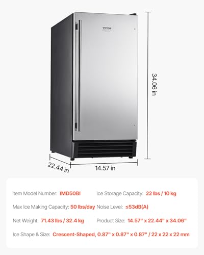 VEVOR Under Counter Ice Maker Machine, Crescent Ice, 25 Lbs/Day Stainless Steel Built in Ice Maker with Reversible Door
