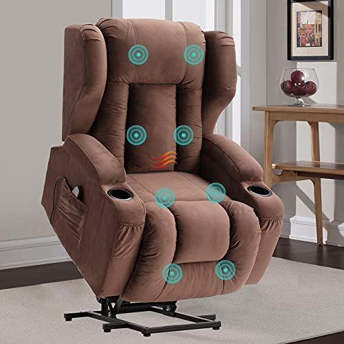 Electric Lift Chair Recliners for Elderly with Massage & Heat Vibration Power Lift Recliner Chair / 3 Positions / 2 Side Pockets / 2 Cup Holders for