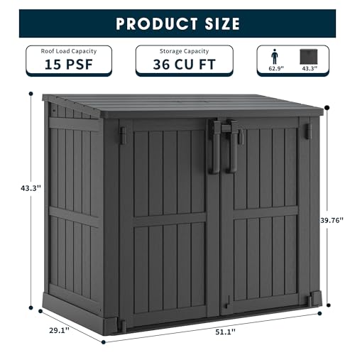 Outdoor Resin Storage Shed 36 Cu. Ft. Garden Horizontal Storage Large Capacity Weather Resistant Storage Box