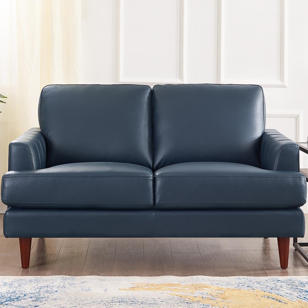 Hydeline Cassia Top Grain Leather Loveseat, Bristol Navy