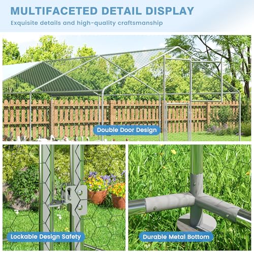 Polar Aurora Metal Chicken Coop, Large Outdoor Chicken Pen, Walk-in Chicken Run for 6-20 Chickens