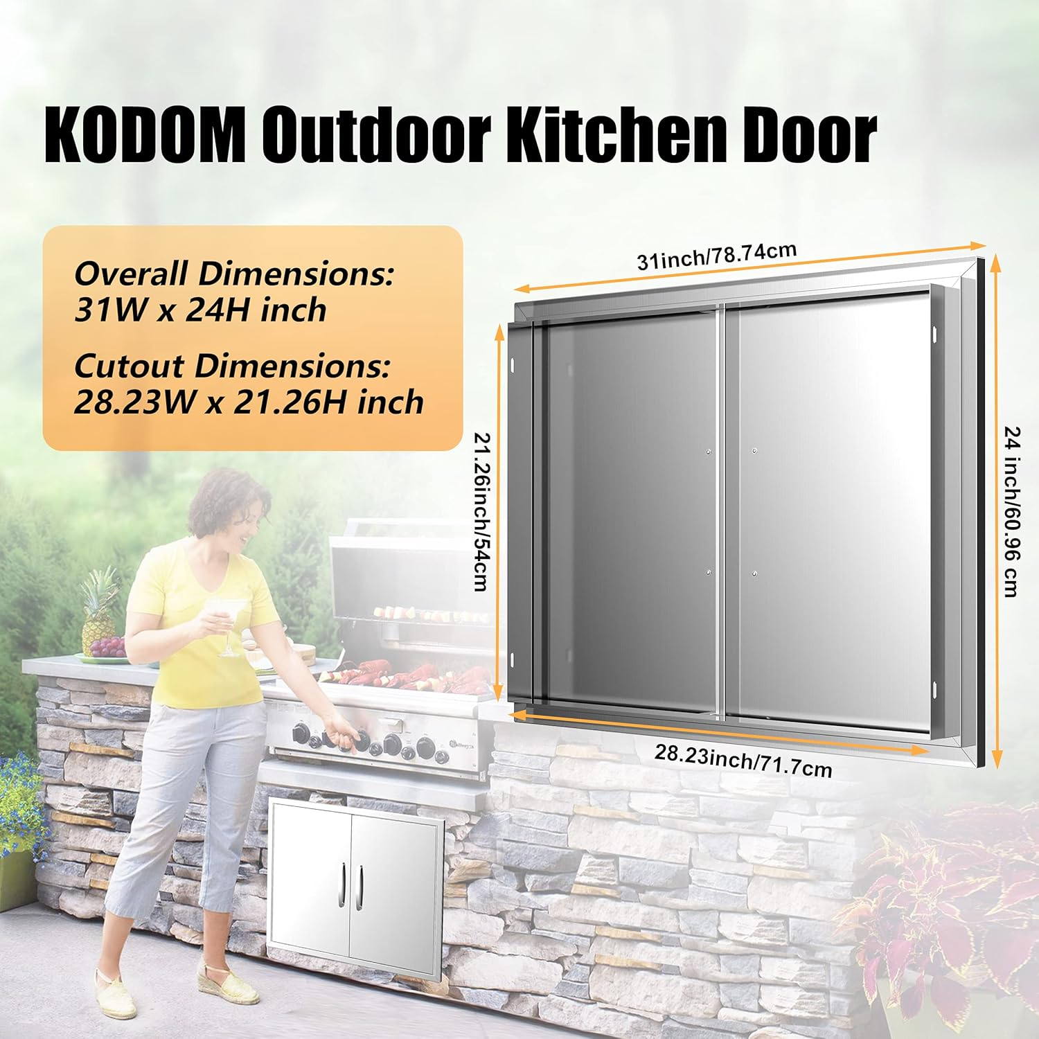 KODOM Outdoor Kitchen Doors 31W x 24H BBQ Double Access Door