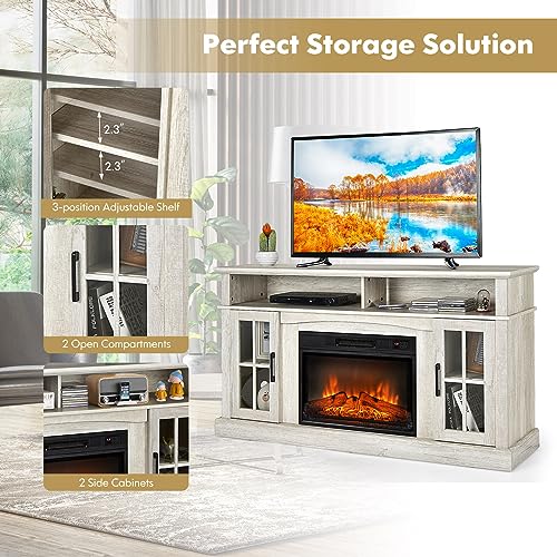 COSTWAY Electric Fireplace TV Stand for TVs Up to 65 Inches, 1400W Heater Insert with Remote Control, 6H Timer, 3-Level Flame