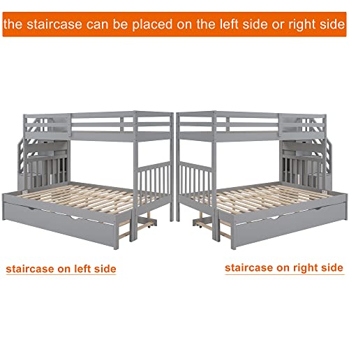 Harper & Bright Designs Stairway Twin Over Twin/Full Bunk Bed with Twin Size Trundle and Drawers