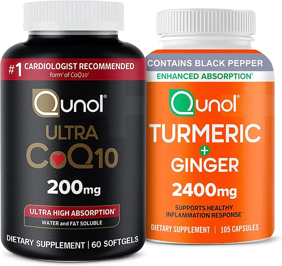 Qunol CoQ10 200mg Softgels, Ultra High Absorption 2 Month Supply, 60 Count + Turmeric Curcumin with Black Pepper & Ginger