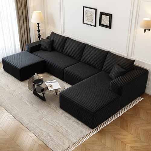 107.5" Cloud Modular Sectional Sofa with 1 Ottoman,Modern Minimalist Upholstered Couches, Comfort U Shaped Sofa for Living Room