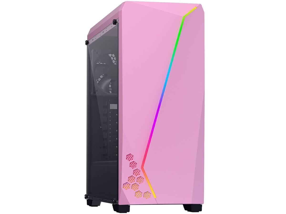 DIYPC S2-PINK-RGB Pink Steel / Tempered Glass ATX Mid Tower Computer Case