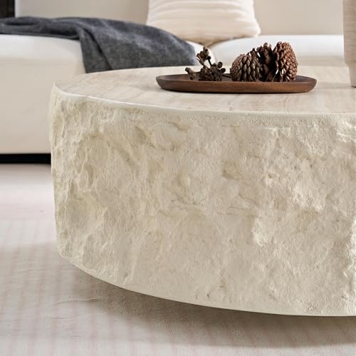 JUSTONE 15.75 ''Round Coffee Table, Accent End Table for Living Room Office Apartment, Modern Minimalist Side Table with Faux Marble Pattern